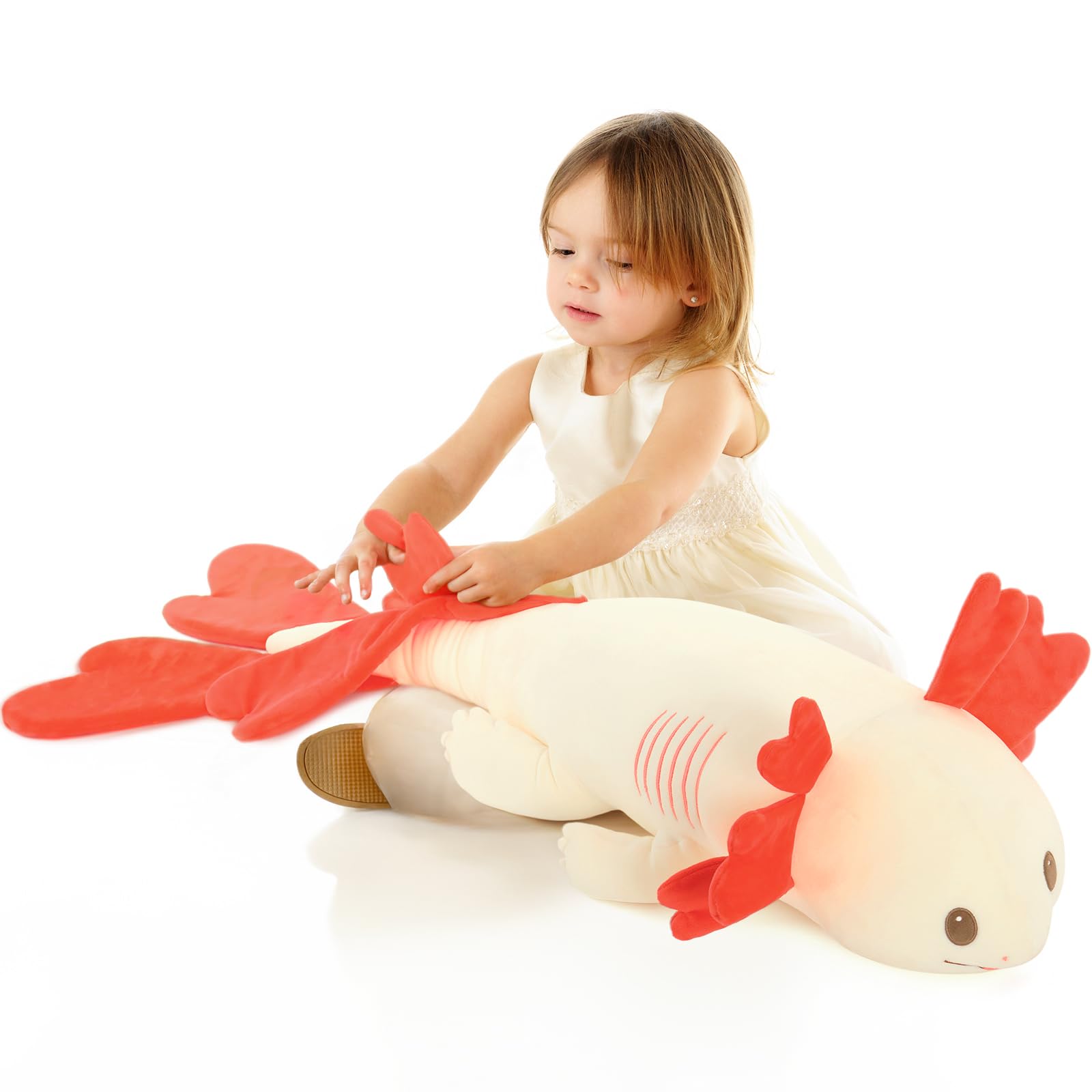 Karister Axolotl Stuffed Animals Long Body Throw Pillow, Giant Breathable Salamander Plush Bolster Body Pillow, Christmas Birthd